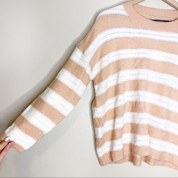 NWT FRNCH Nadiege Striped Boxy Pastel Pink Crewneck Sweater M/L - Picture 5 of 11